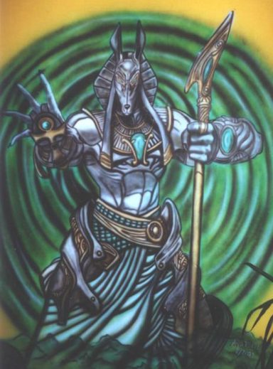 Anubis als Wandbild, Airbrushtechnik